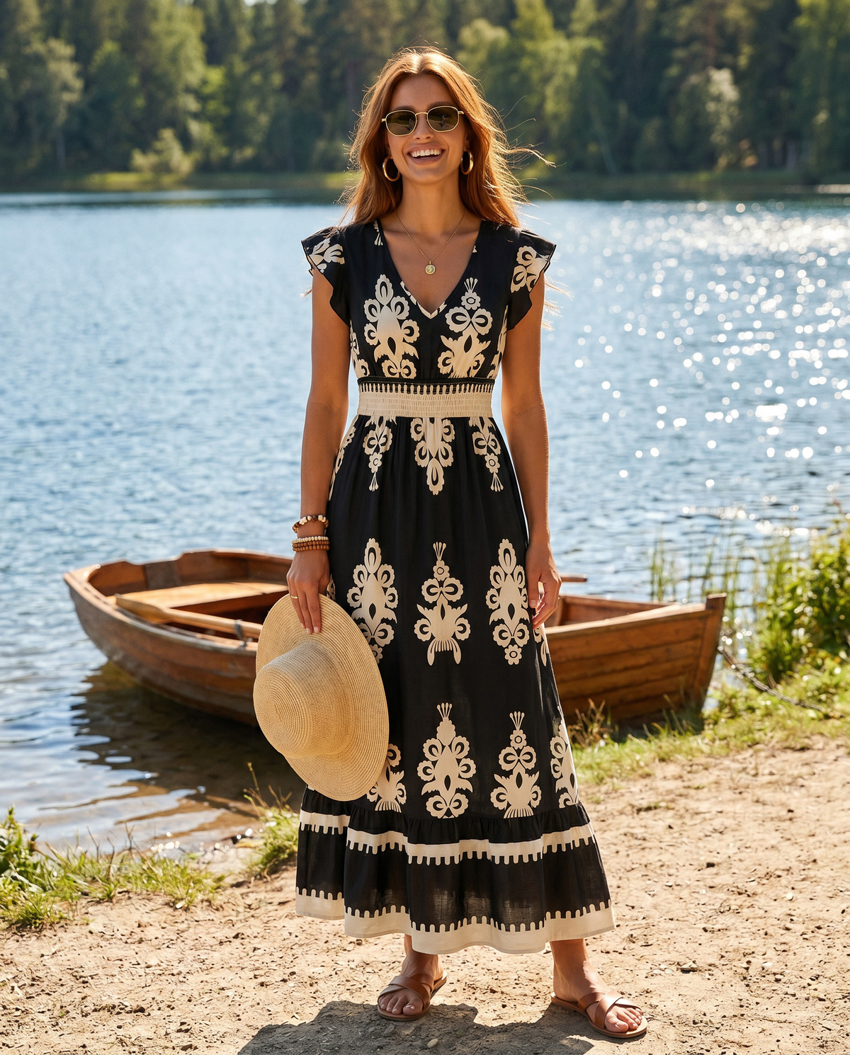 Maxi-jurk met bloemenprint en V-hals