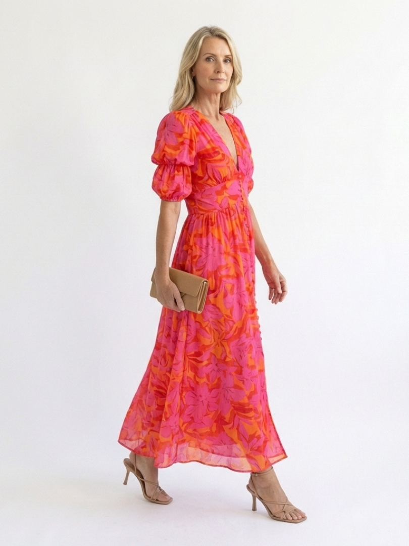 Willow | Midi-jurk met bloemenprint en pofmouw