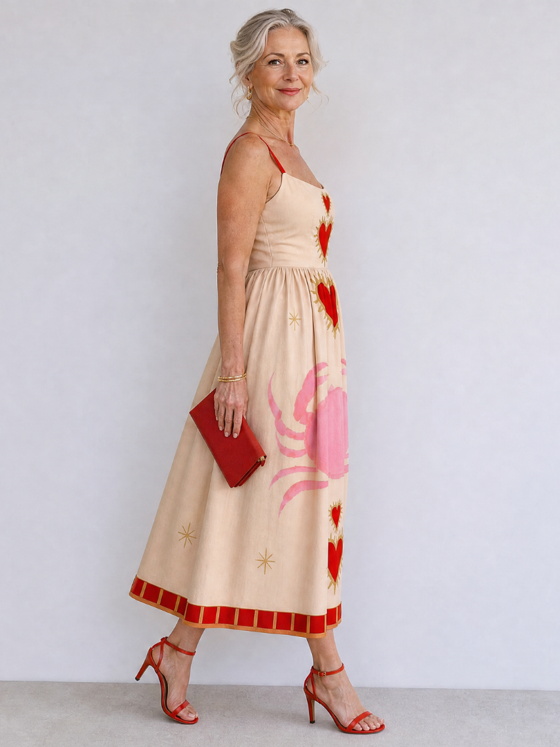 Aurevra | Mouwloze midi-jurk met hartjesmotief
