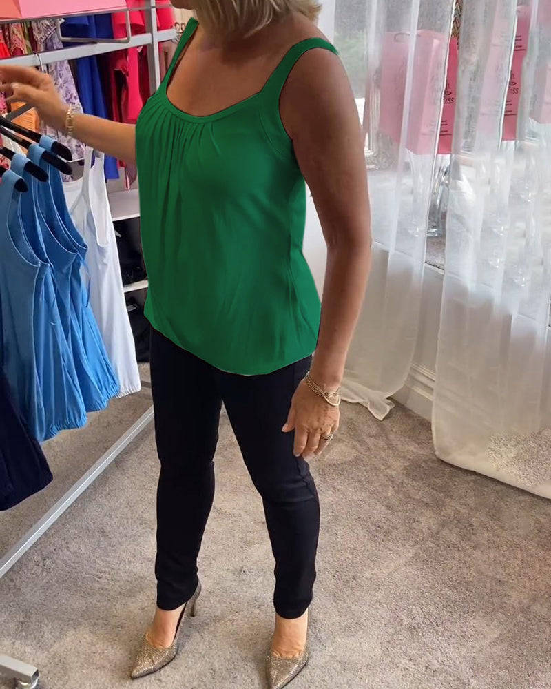 Nanda | Casual mouwloze top met plooi en effen kleur