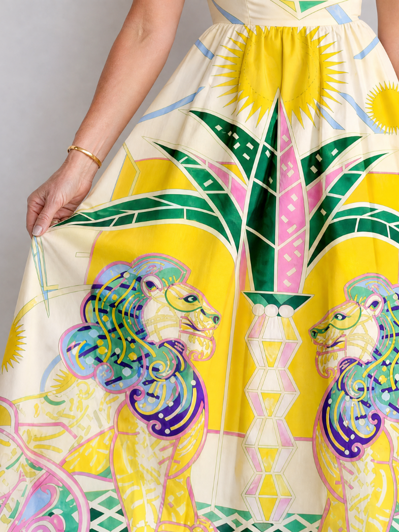 Zephyrelle | Midi-jurk met geometrische leeuwenprint