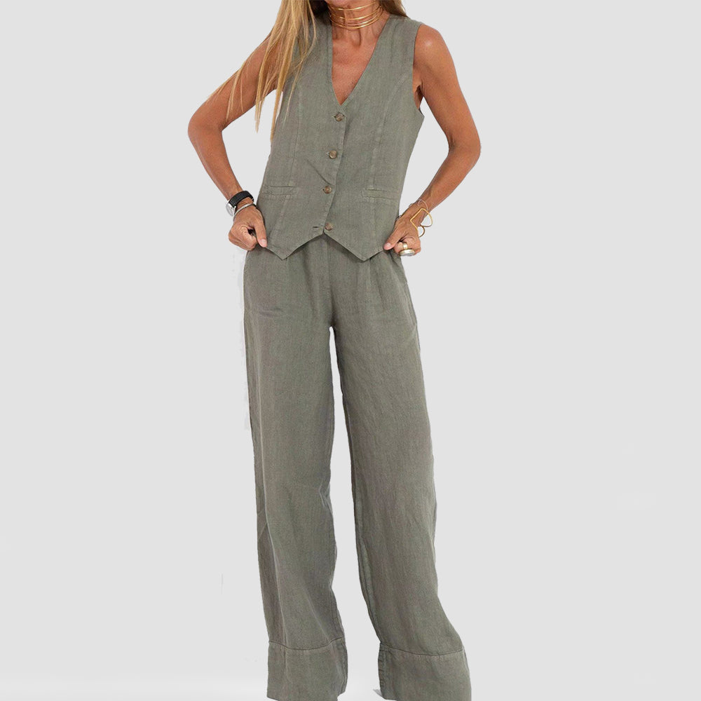Mouwloze top en brede rechte broek
