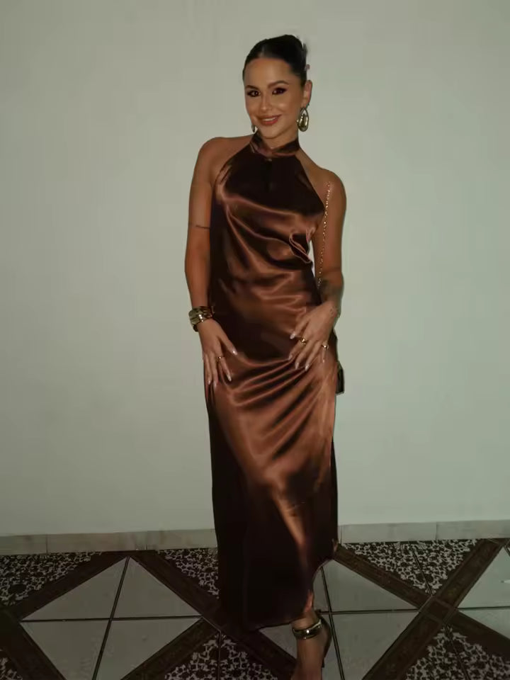 Halter midi-jurk met open rug