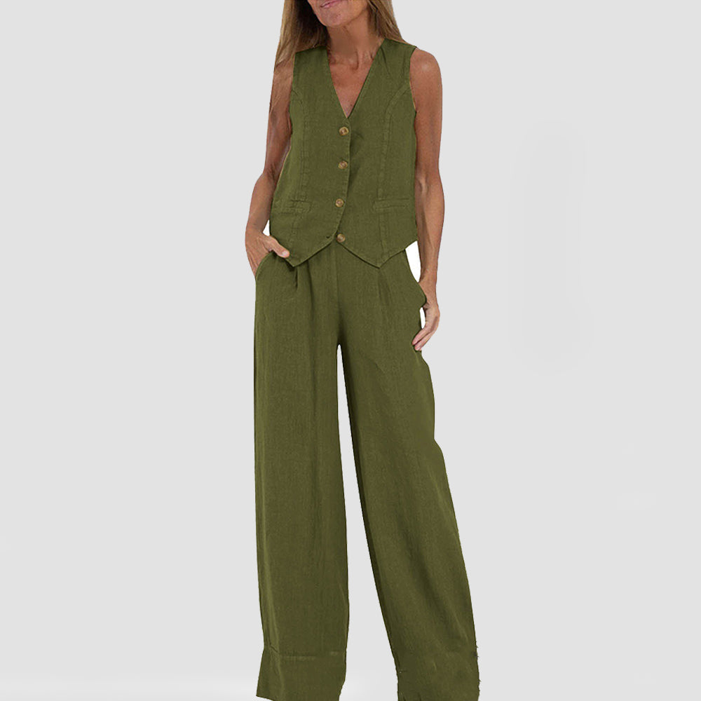 Mouwloze top en brede rechte broek