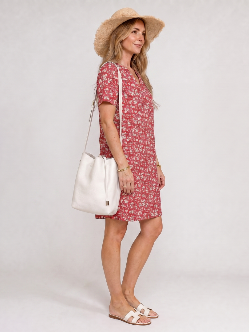 Somene | Knielange jurk met korte mouw en geometrische print