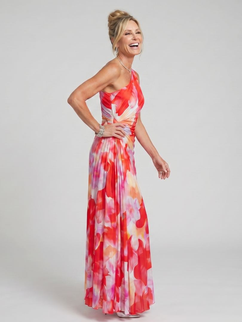 Taya | Midi-jurk met geplooid lijfje en one-shoulder