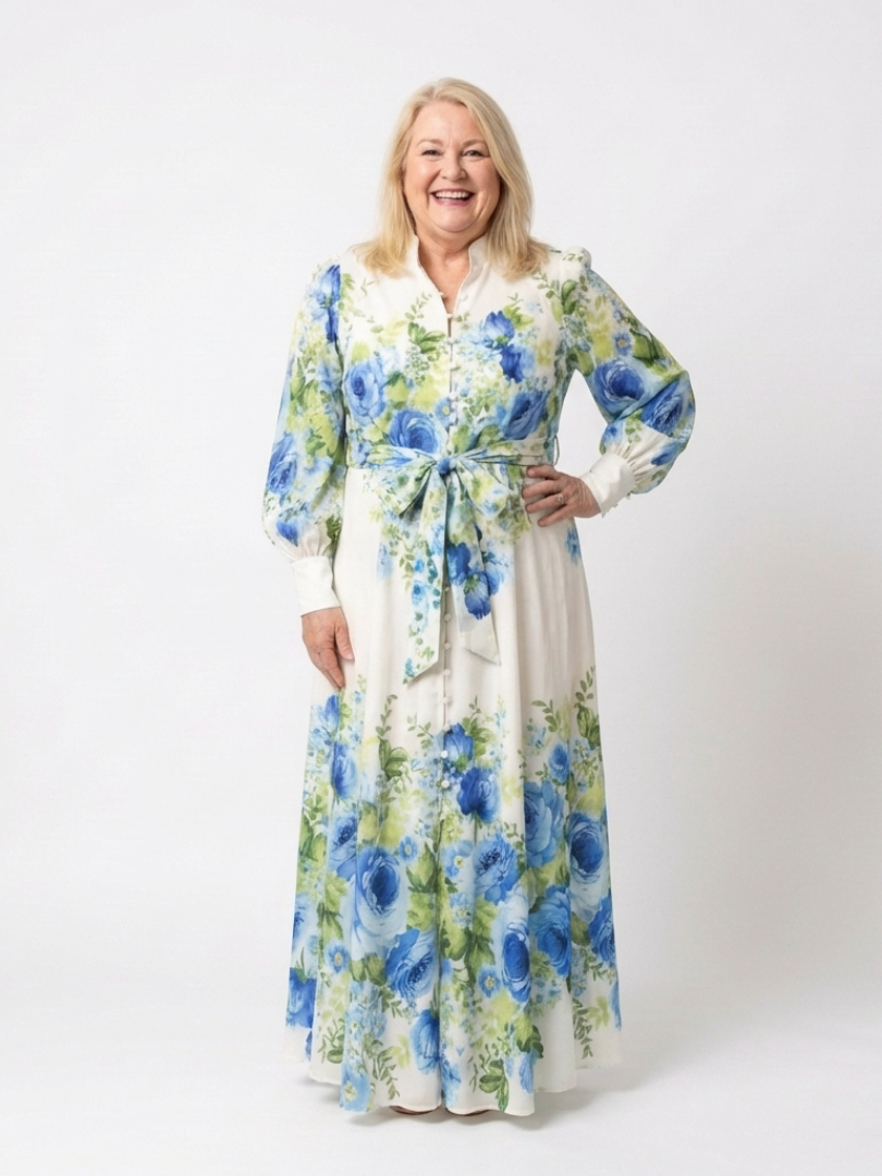 Harper | Maxi-jurk met knoopsluiting en lange mouwen
