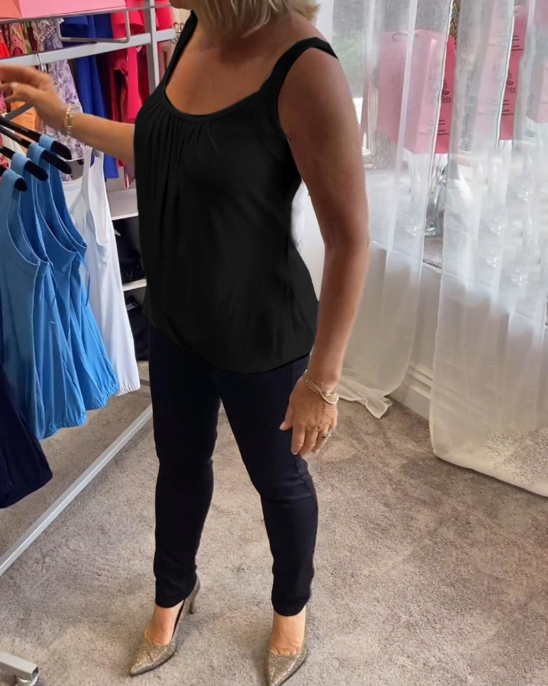 Nanda | Casual mouwloze top met plooi en effen kleur
