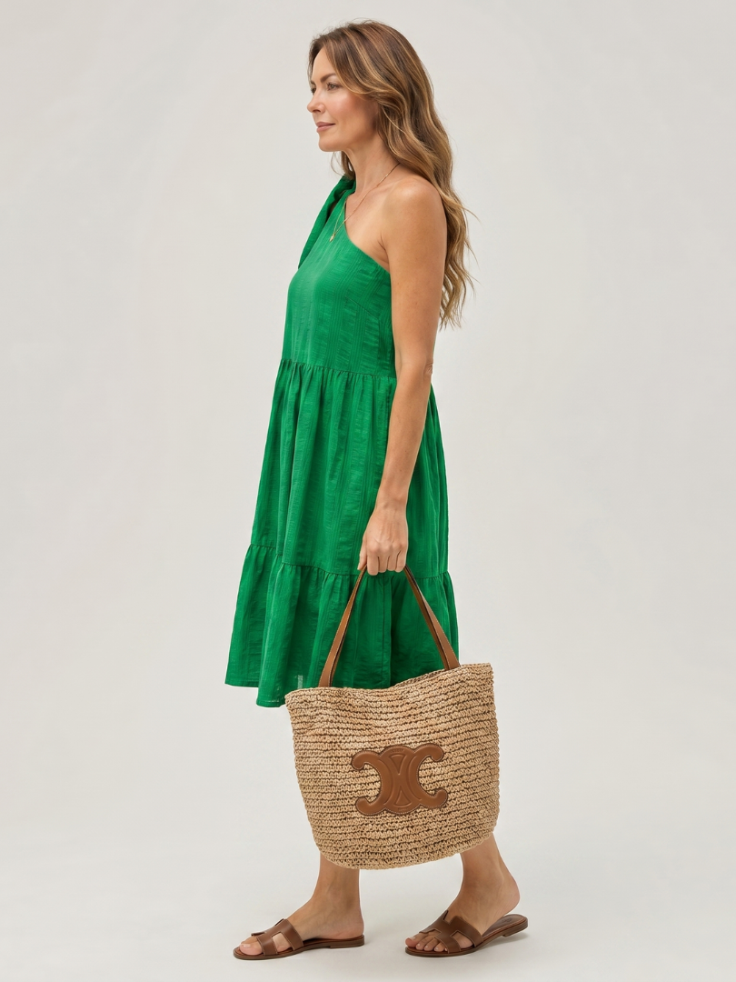 Zema | Knielange jurk met one-shoulder en strikdetail
