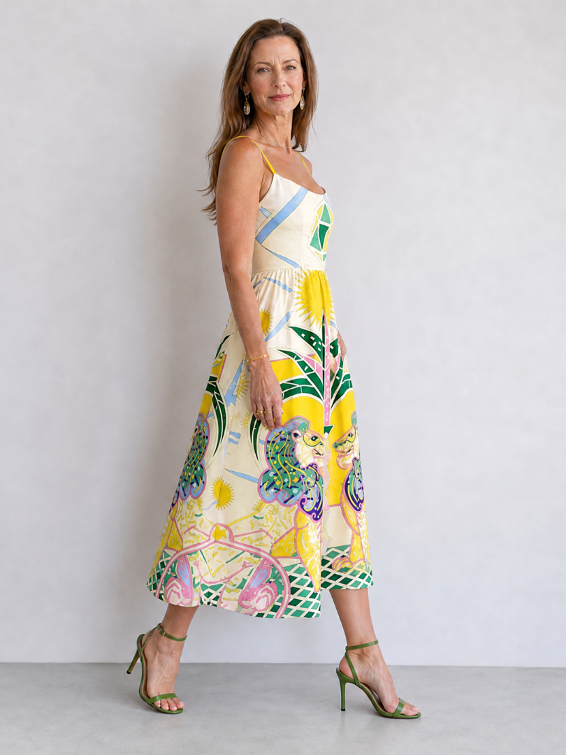 Zephyrelle | Midi-jurk met geometrische leeuwenprint