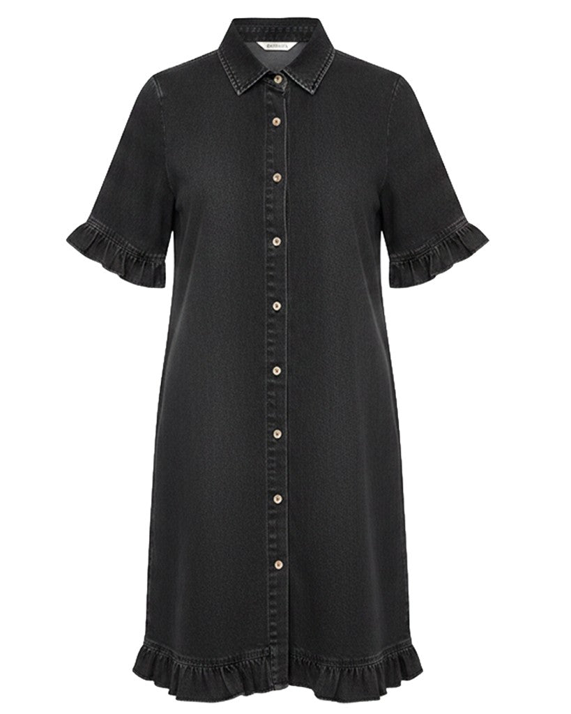 Midi-jurk met ruches en knoopsluiting