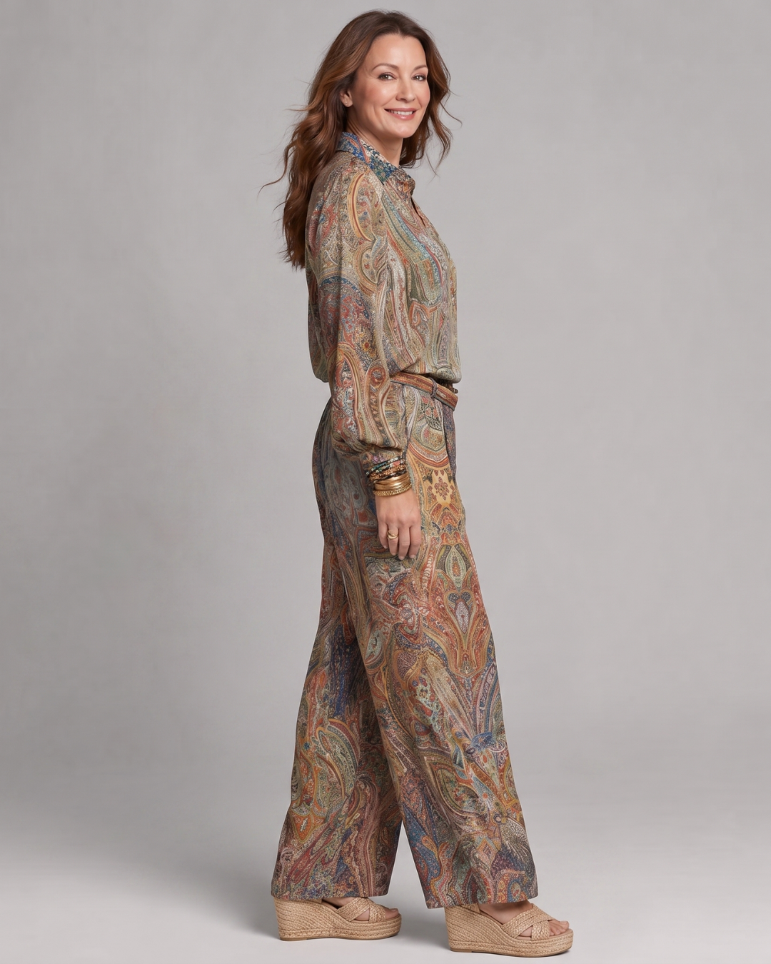 Virezza | 2-delige Set met Sierlijke Paisleyprint Blouse en Wijde Broek