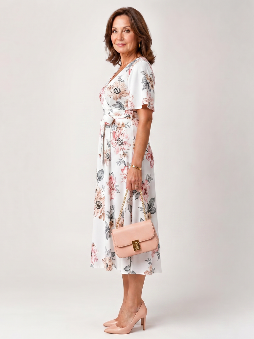 Meer | Midi-jurk met bloemenprint en strik