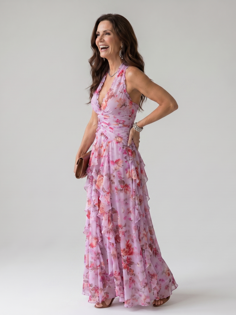 Nori | Maxi-jurk met halternek en bloemenprint