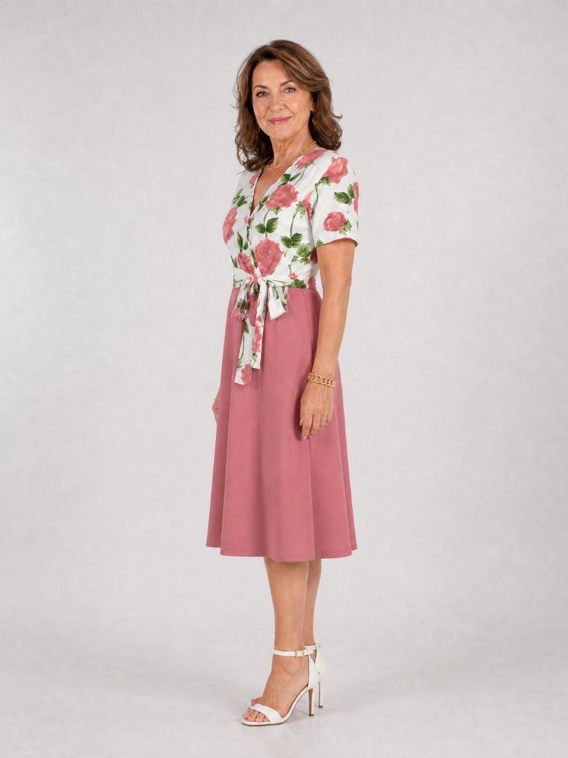 Admen | Midi-jurk met bloemenprint en strikceintuur