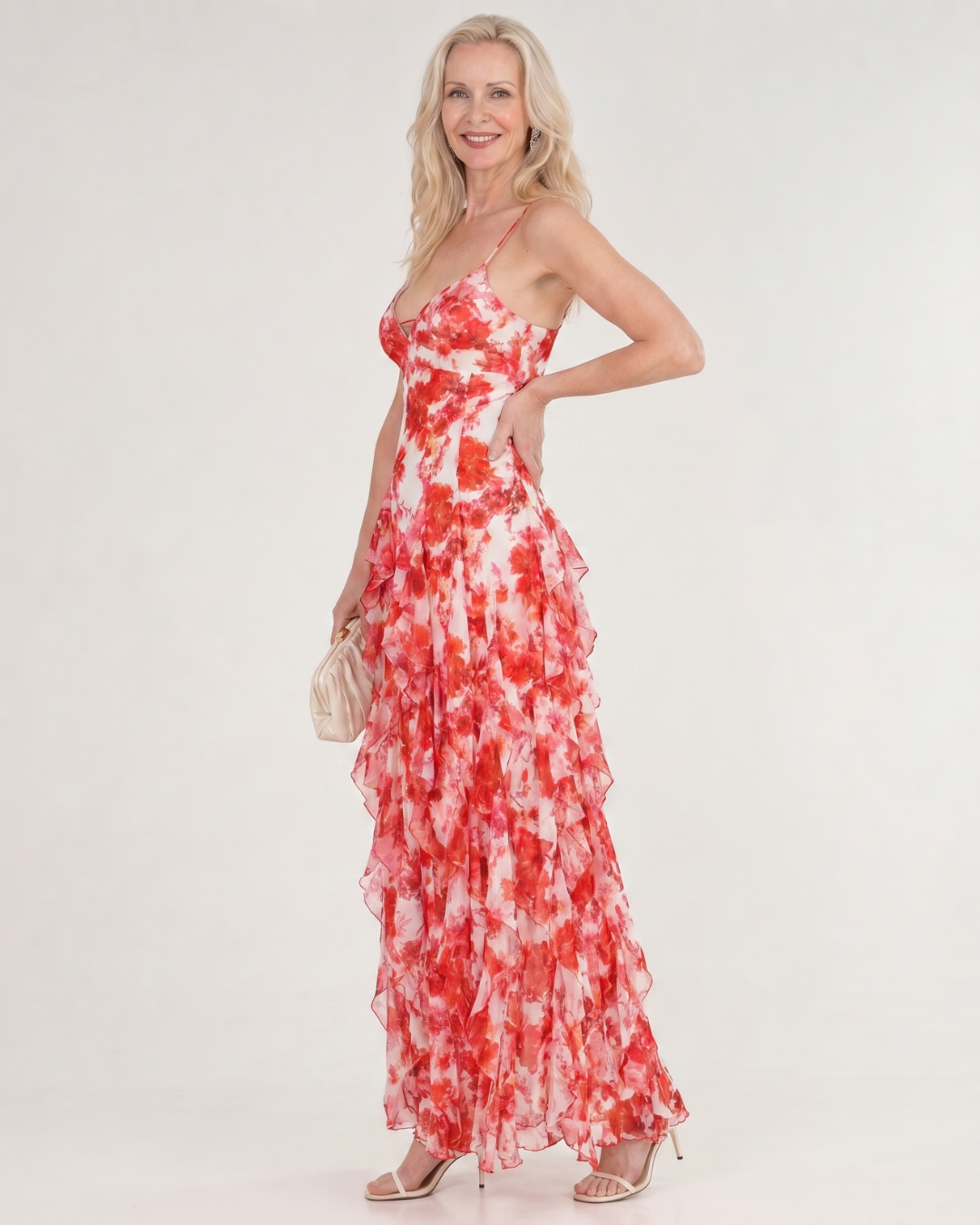 Vugeh | Mouwloze midi-jurk met ruches en bloemenprint