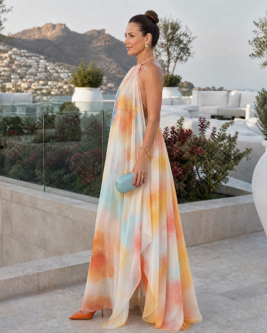 Solmira | Halter maxi-jurk met aquarelprint