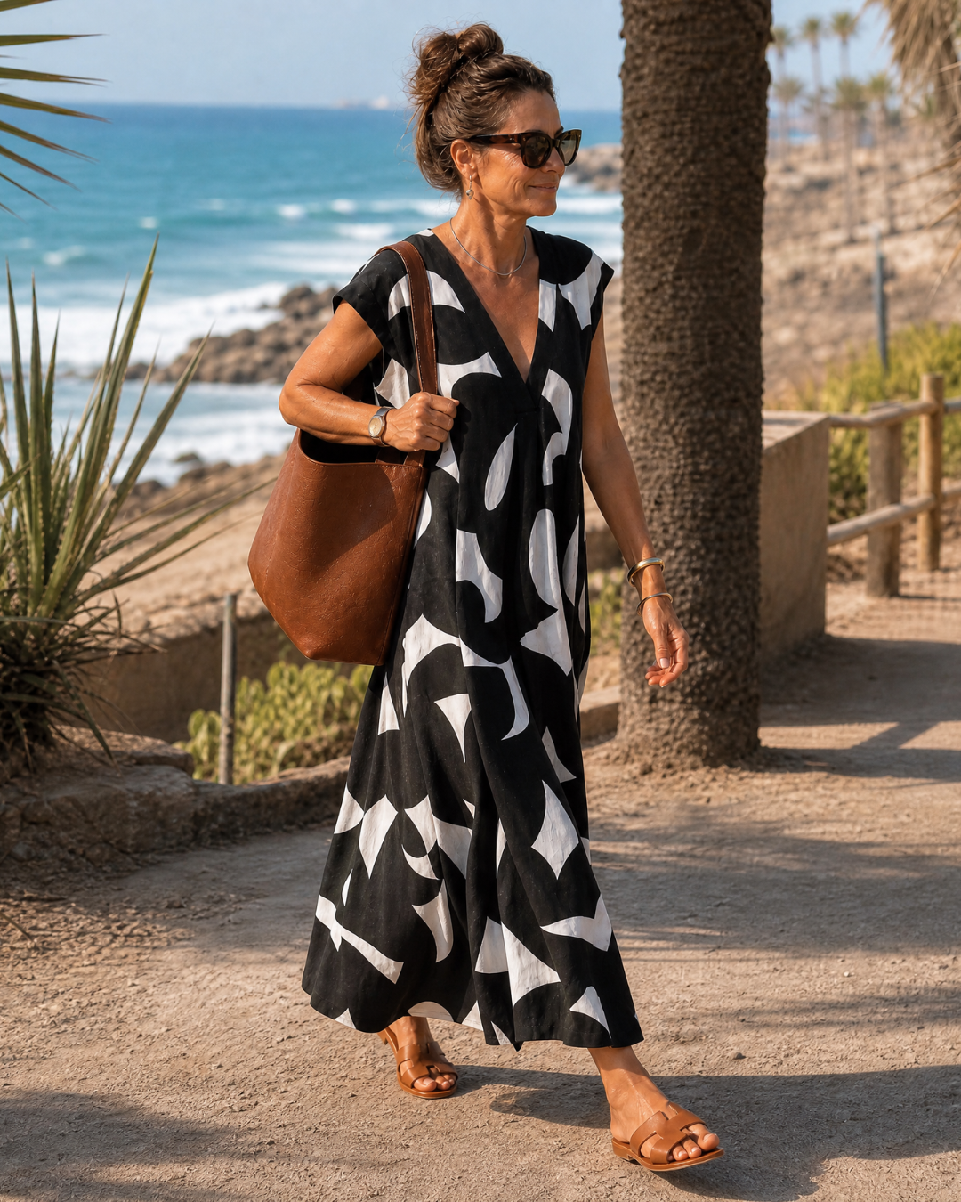 Verain | Midi-jurk met print en V-hals