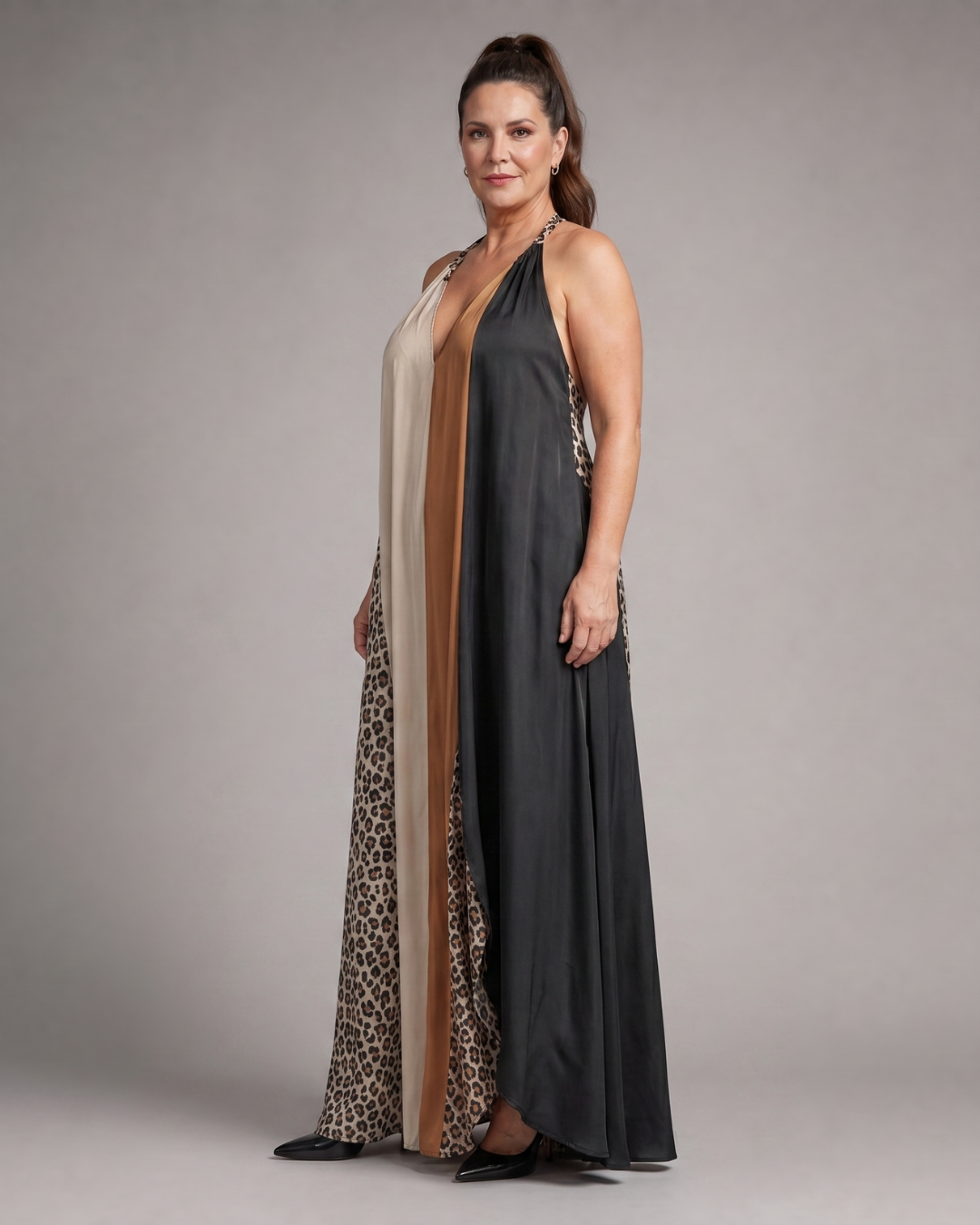 Zephielle | Lange Halter-jurk met Dierenprint