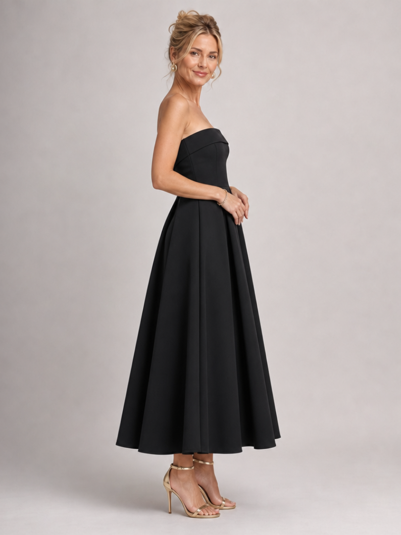 Elove | Strapless midi-jurk met gestructureerd lijfje