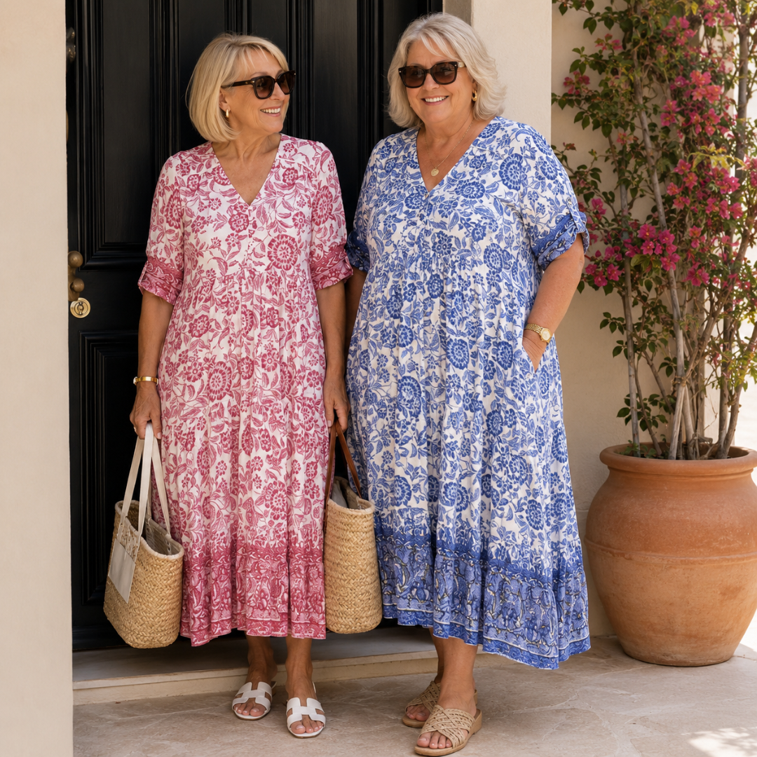 Keisha | Sierlijke jurk met V-hals en bloemenprint