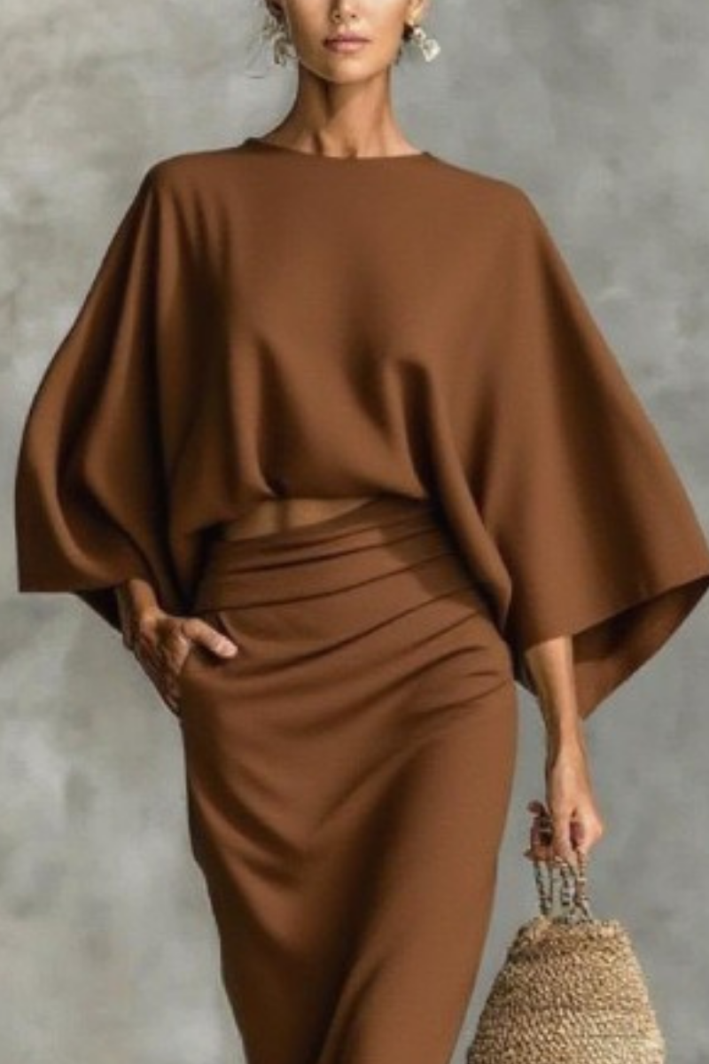Ronde hals batwing mouw top en lange rok set