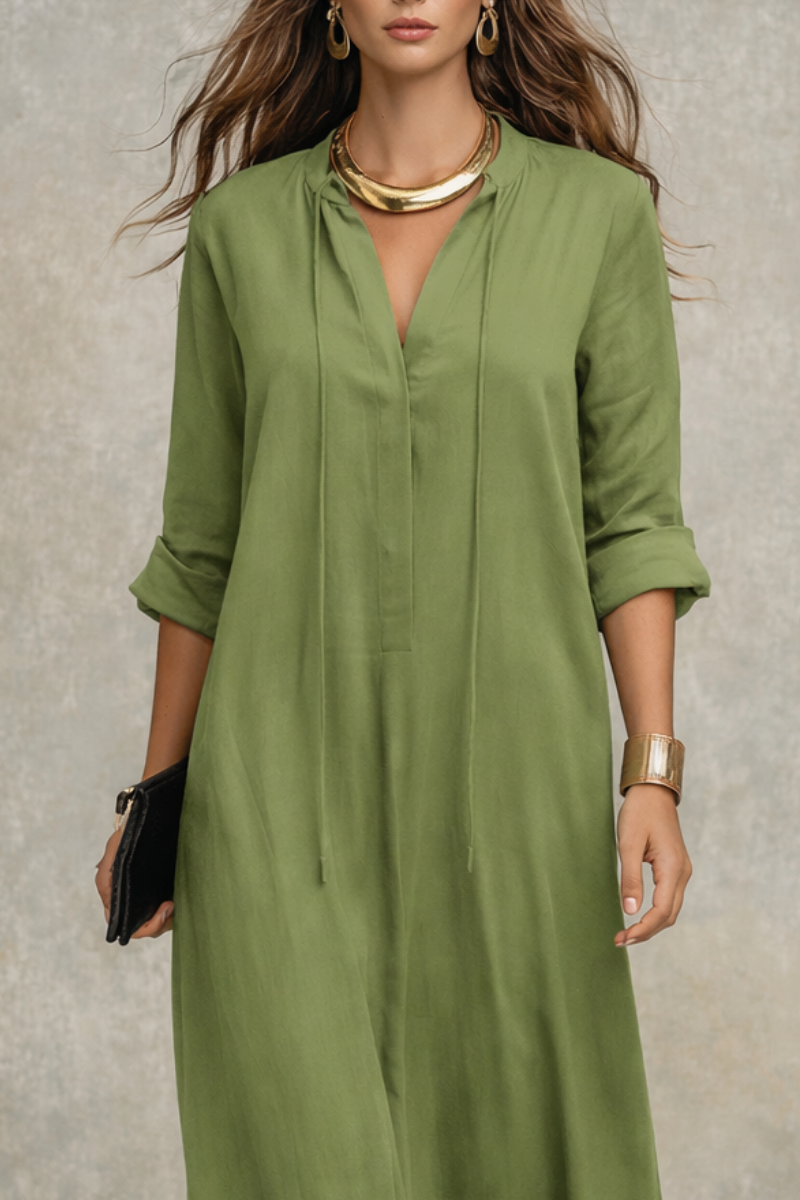 Olijfgroen Relaxed Bohemian Maxi Jurk