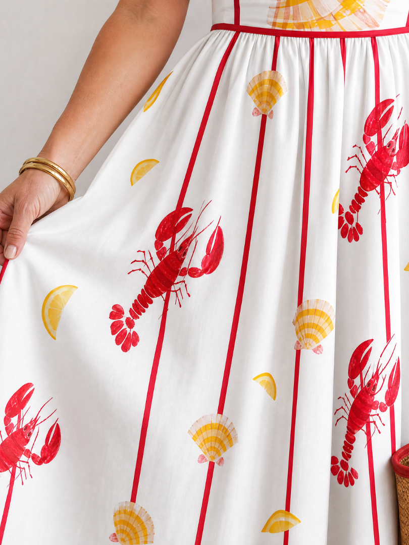 Coriselle | Midi-jurk met kreeft- en schelpenprint