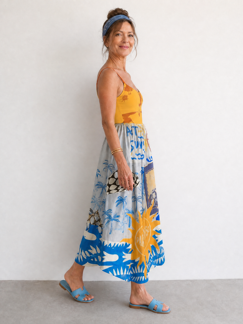 Zarman | Mouwloze midi-jurk met kustprint