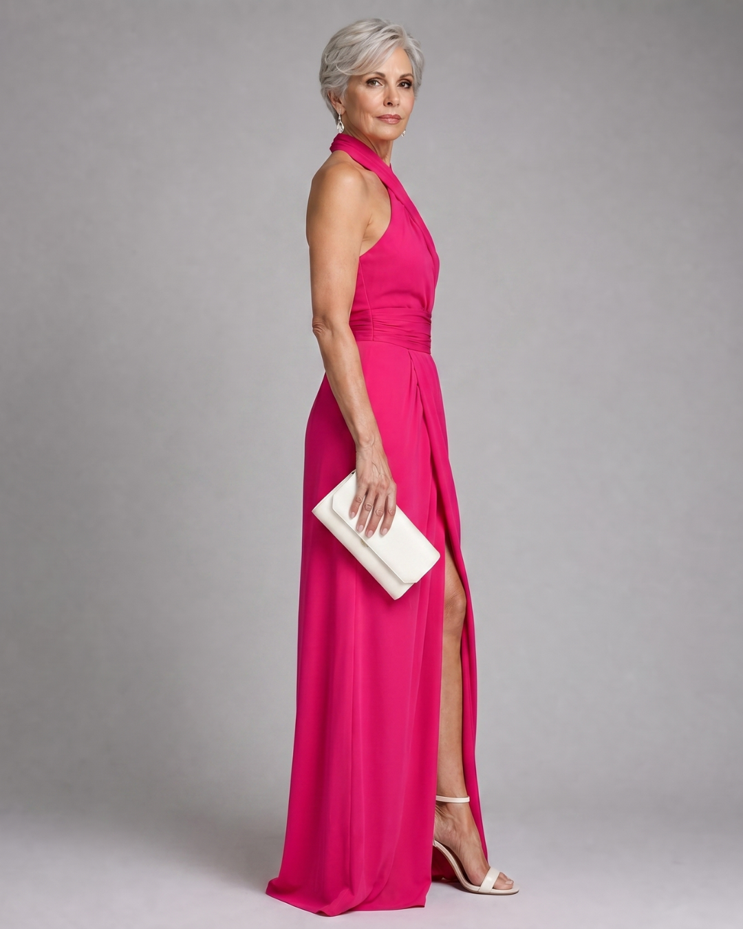 Vaelora | Gedrapeerde midi-jurk met gekruiste halter en split