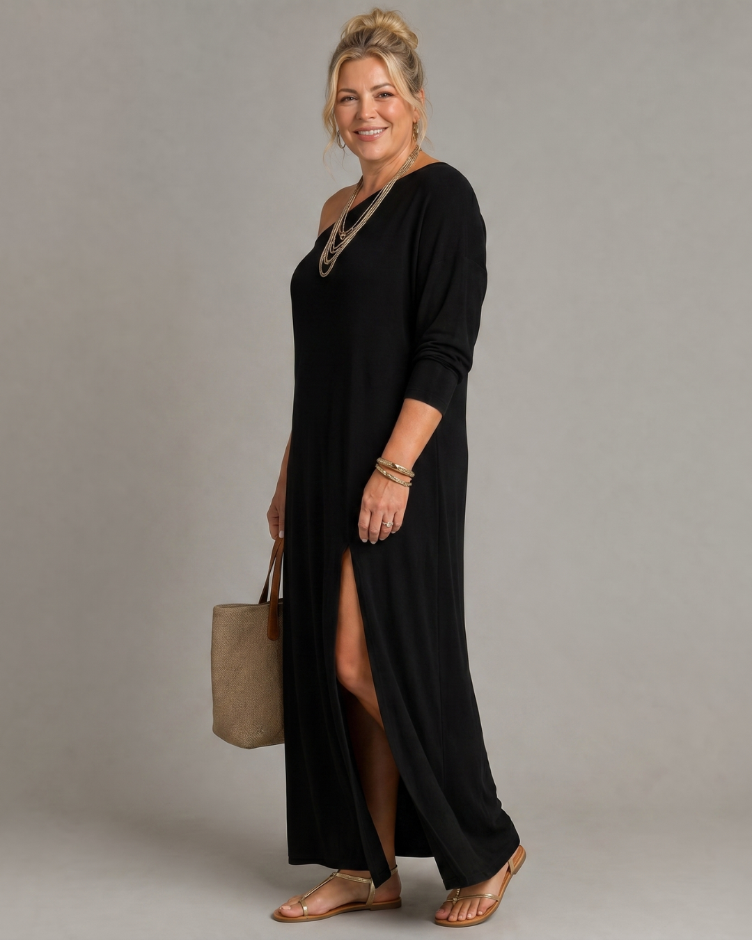 Asterelle | One-shoulder midi-jurk met split