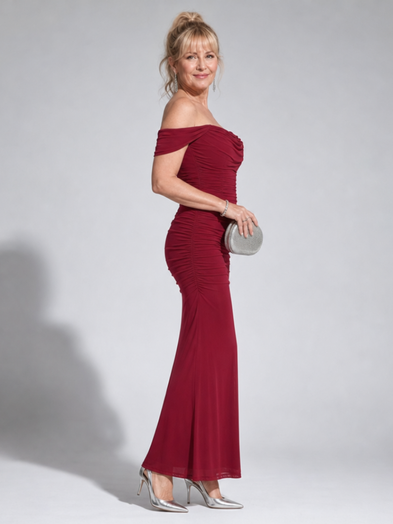 Wesel | Off-shoulder getailleerde midi-jurk