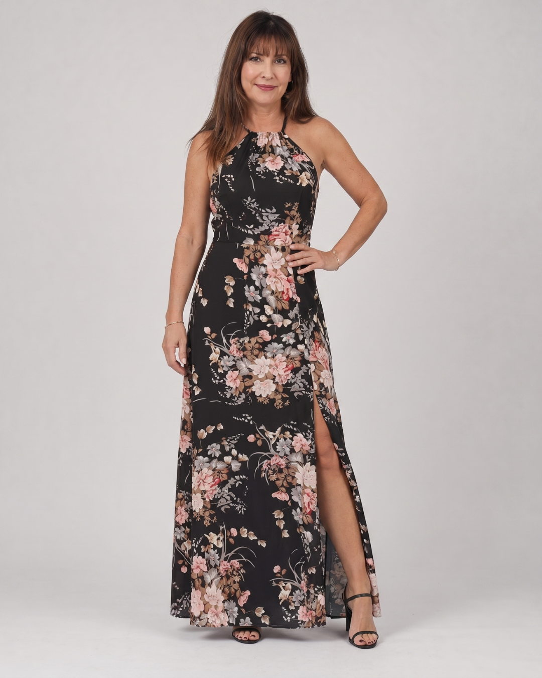 Loliane | Halter midi-jurk met split en bloemenprint