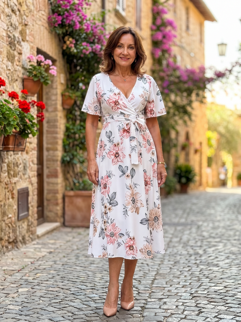 Meer | Midi-jurk met bloemenprint en strik