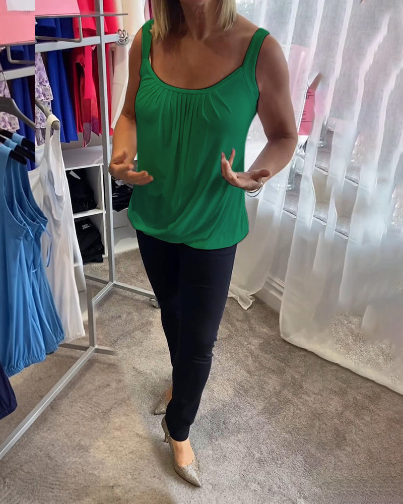 Nanda | Casual mouwloze top met plooi en effen kleur