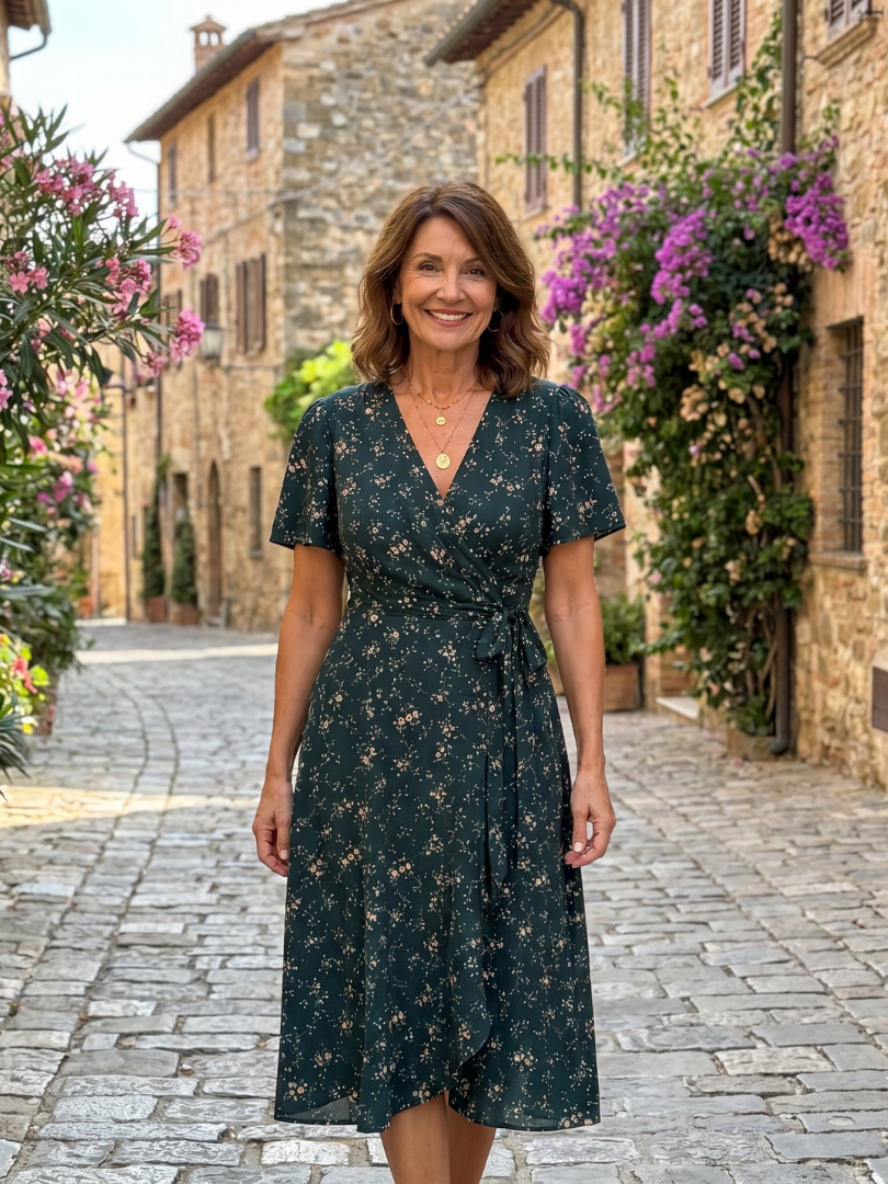 Odiala | Midi-jurk met bloemenprint en overslag