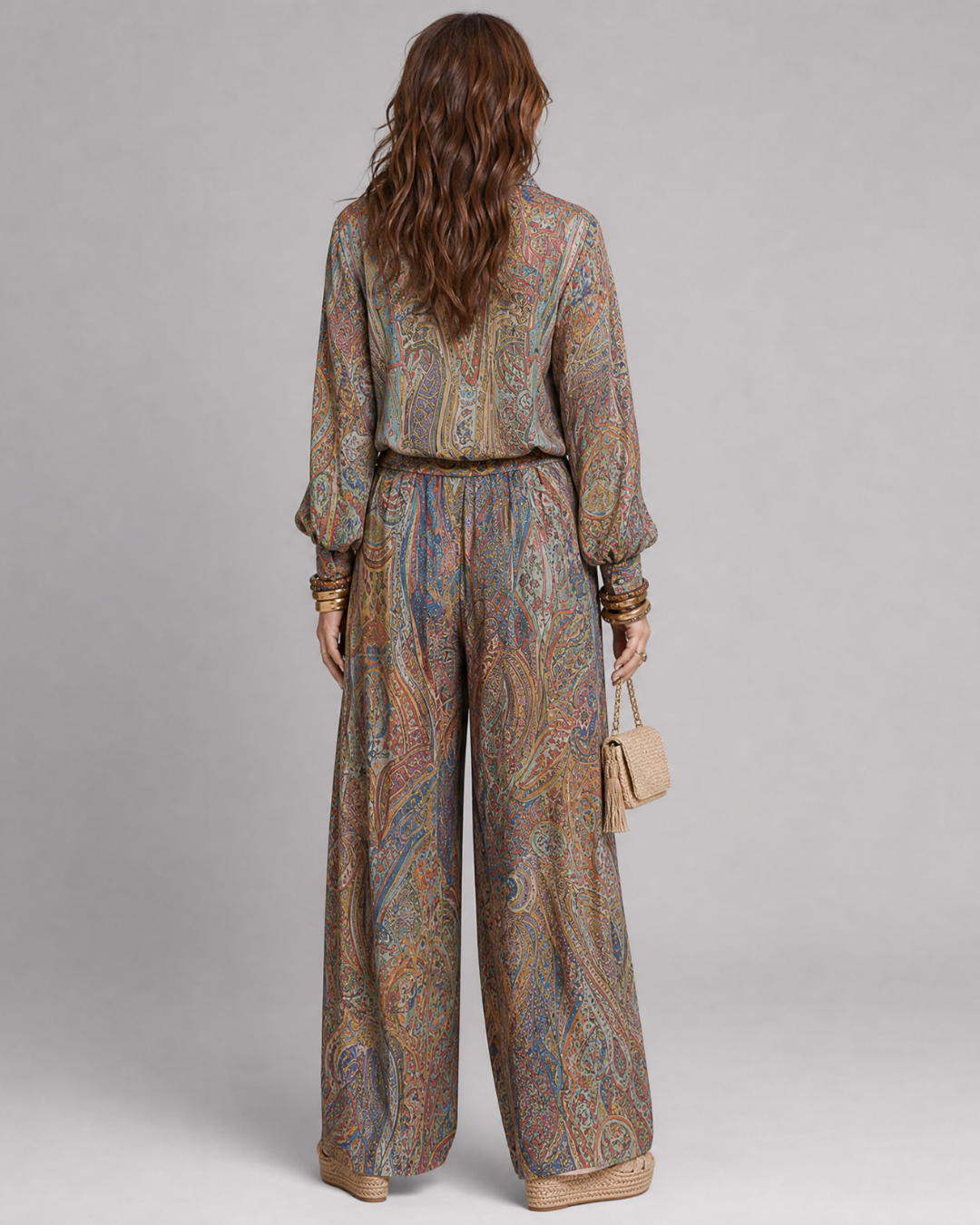 Virezza | 2-delige Set met Sierlijke Paisleyprint Blouse en Wijde Broek