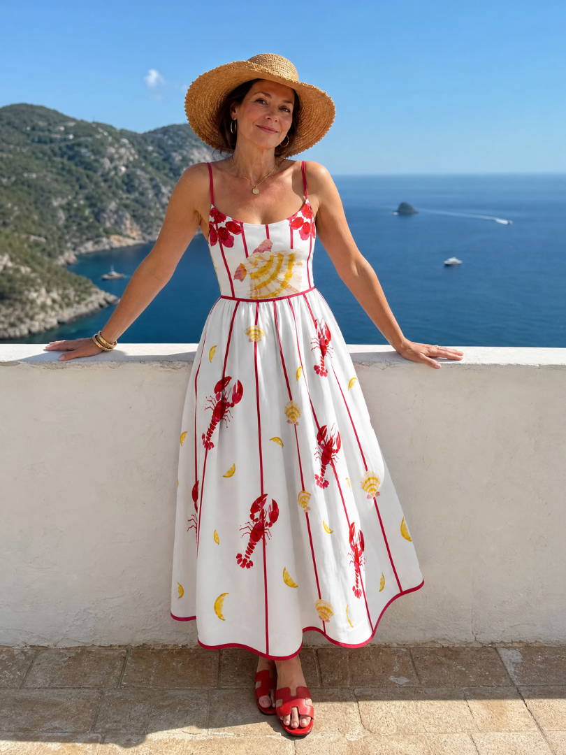 Coriselle | Midi-jurk met kreeft- en schelpenprint