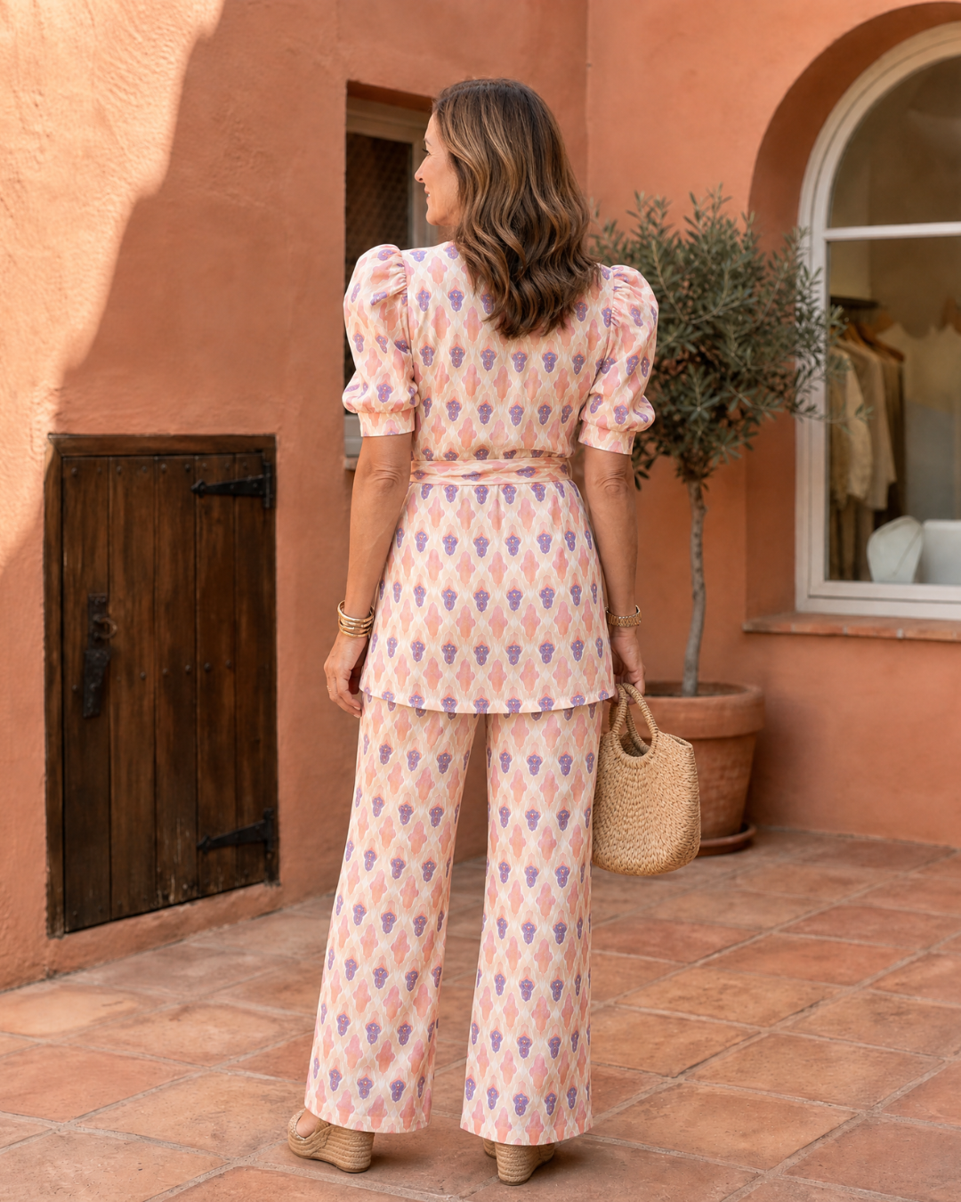 Elane | 2-delige set met overslagblouse en wijde broek