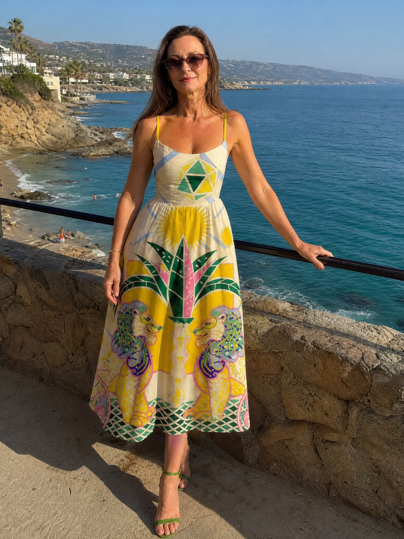 Zephyrelle | Midi-jurk met geometrische leeuwenprint