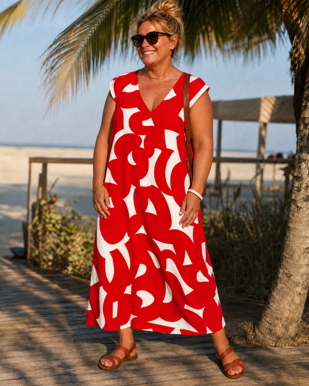 Verain | Midi-jurk met print en V-hals