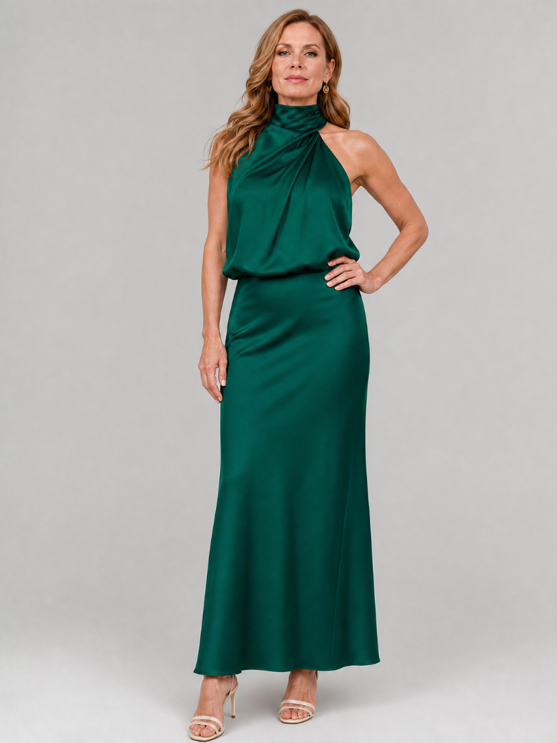 Nopal | Mouwloze midi-jurk met gedrapeerde hals