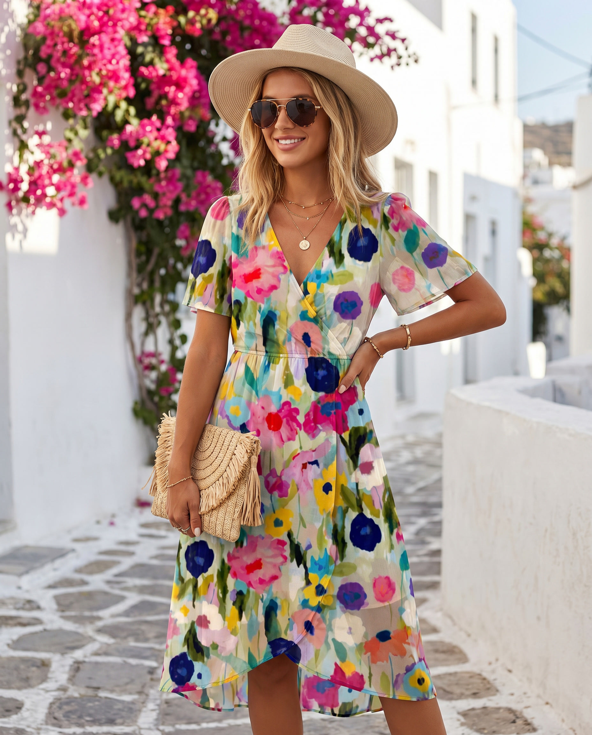 Naomie | Zomerjurk met V-hals en asymmetrische zoom