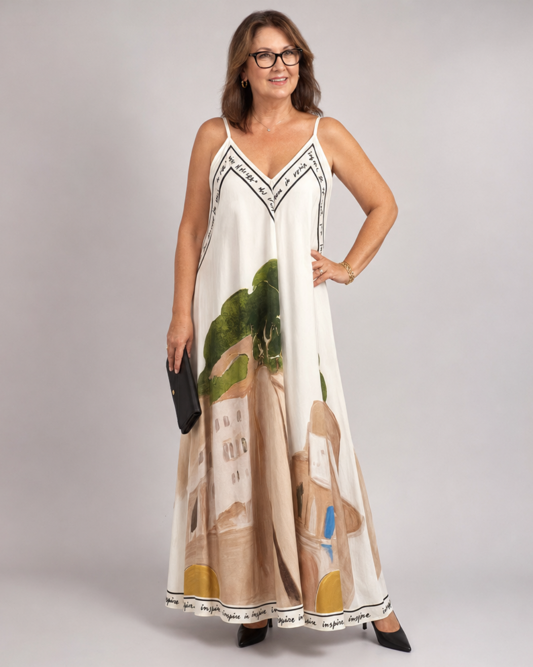 Lira | Mouwloze Midi-jurk met Landschapsprint