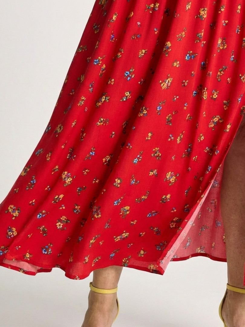 Delphine | Midi-jurk met vierkante hals en pofmouwen