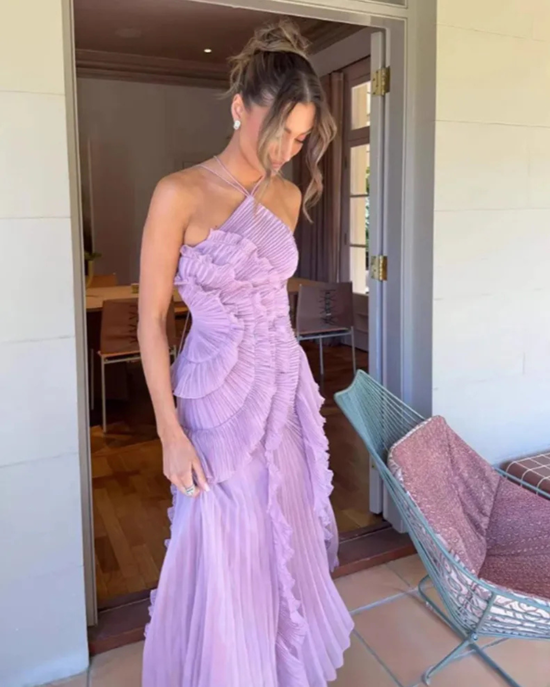 Pleat Night | Maxi-jurk met halternek en open rug