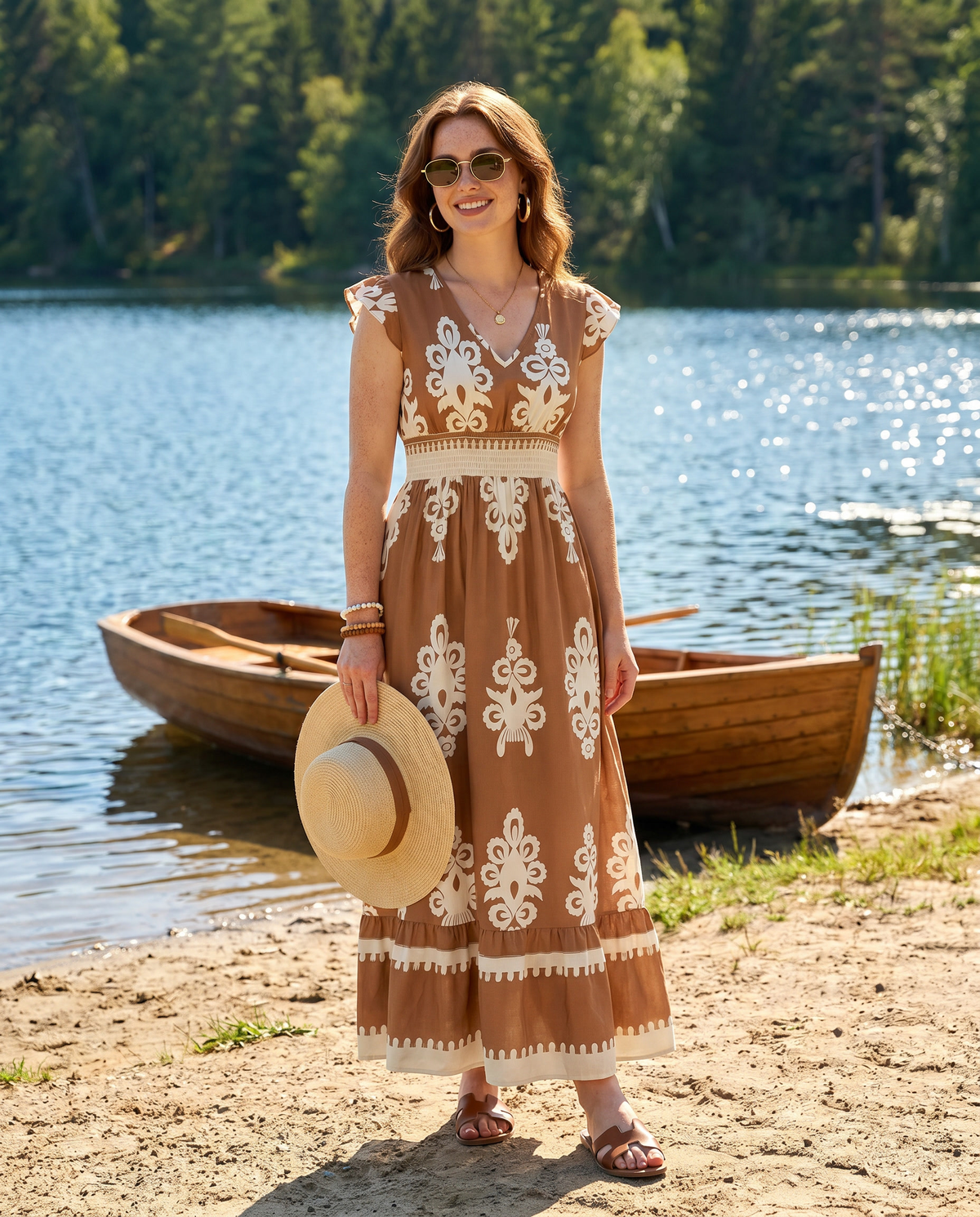 Maxi-jurk met bloemenprint en V-hals