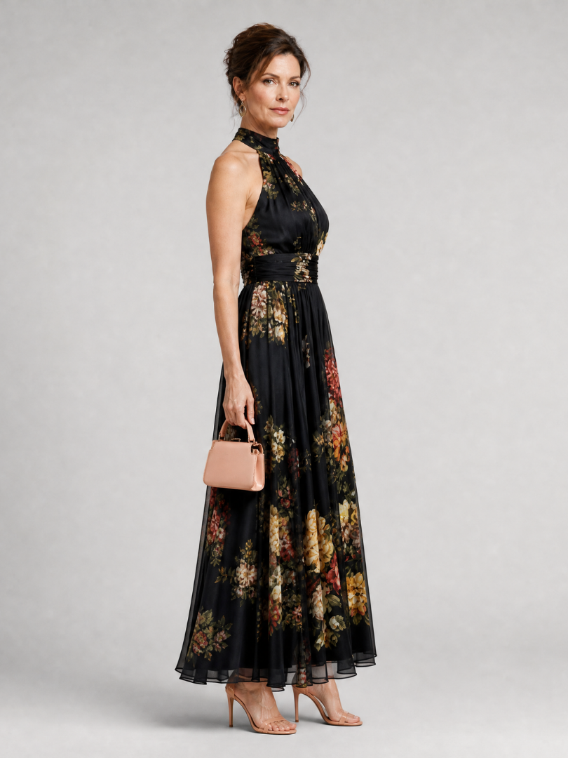 Sior | Midi-jurk met halternek en bloemenprint
