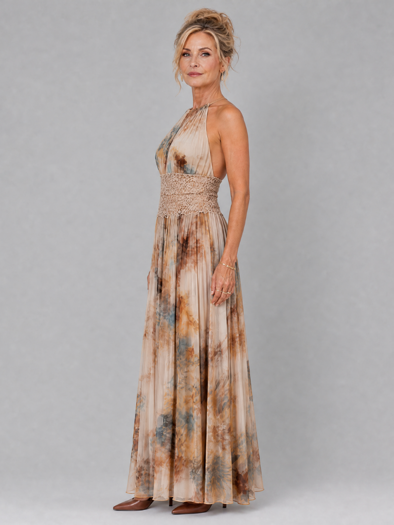 Elavenue | Maxi-jurk met halternek en kanten taille