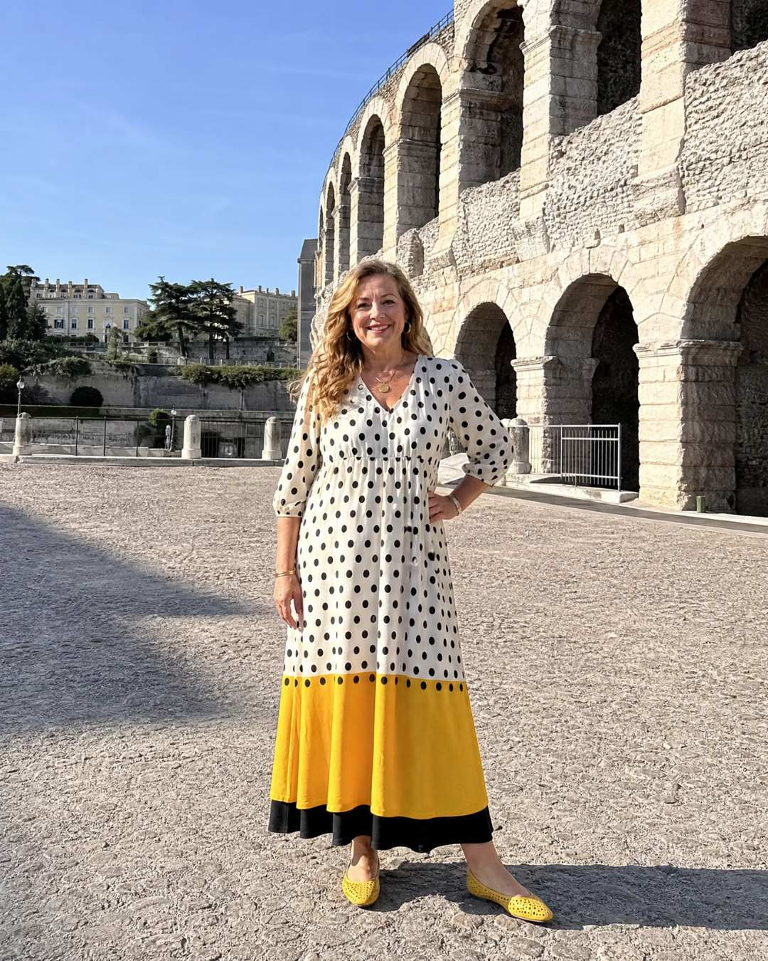 Marimana | Midi-jurk met polkadot colorblock